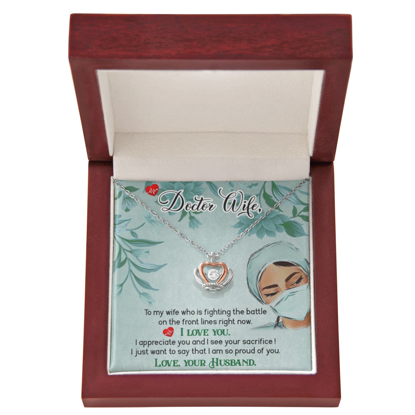Sentimental Gift for Doctor Wife - Emotional Husband-to-Wife Jewelry for Birthday, Christmas & Valentine’s Day - Crown Pendant Necklace - Personalize Memories