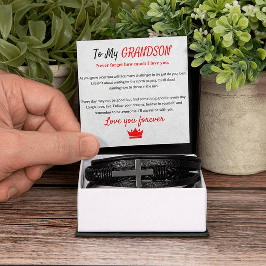 Holiday Gift for Grandson – Graduation, Birthday – Men's Cross Bracelet - Personalize Memories