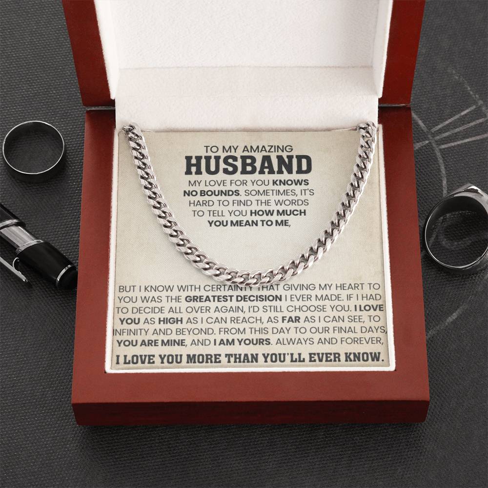 To My Amazing Husband Gift from Wife - I Love You More Than You'll Ever Know - Cuban Link Chain - Personalize Memories
