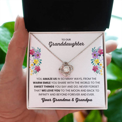 To Our Granddaughter - You Amaze Us Gift Jewelry from Grandma & Grandpa – Love Knot Necklace - Personalize Memories