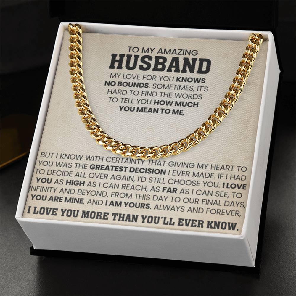 To My Amazing Husband Gift from Wife - I Love You More Than You'll Ever Know - Cuban Link Chain - Personalize Memories