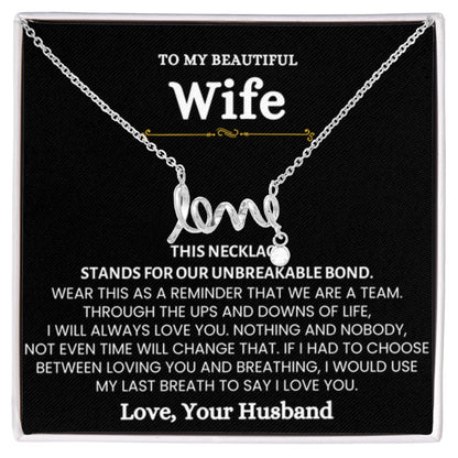 To My Beautiful Wife Necklace - Emotional Love Jewelry Gift from Husband for Valentine’s Day & Birthday Happiness - Scripted Love Necklace - Personalize Memories