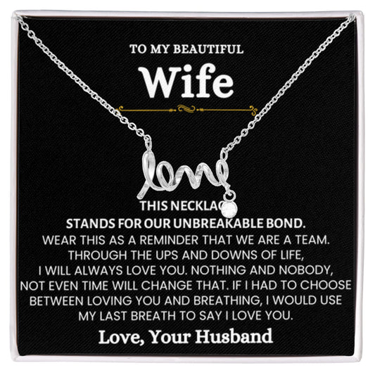 To My Beautiful Wife Necklace - Emotional Love Jewelry Gift from Husband for Valentine’s Day & Birthday Happiness - Scripted Love Necklace - Personalize Memories