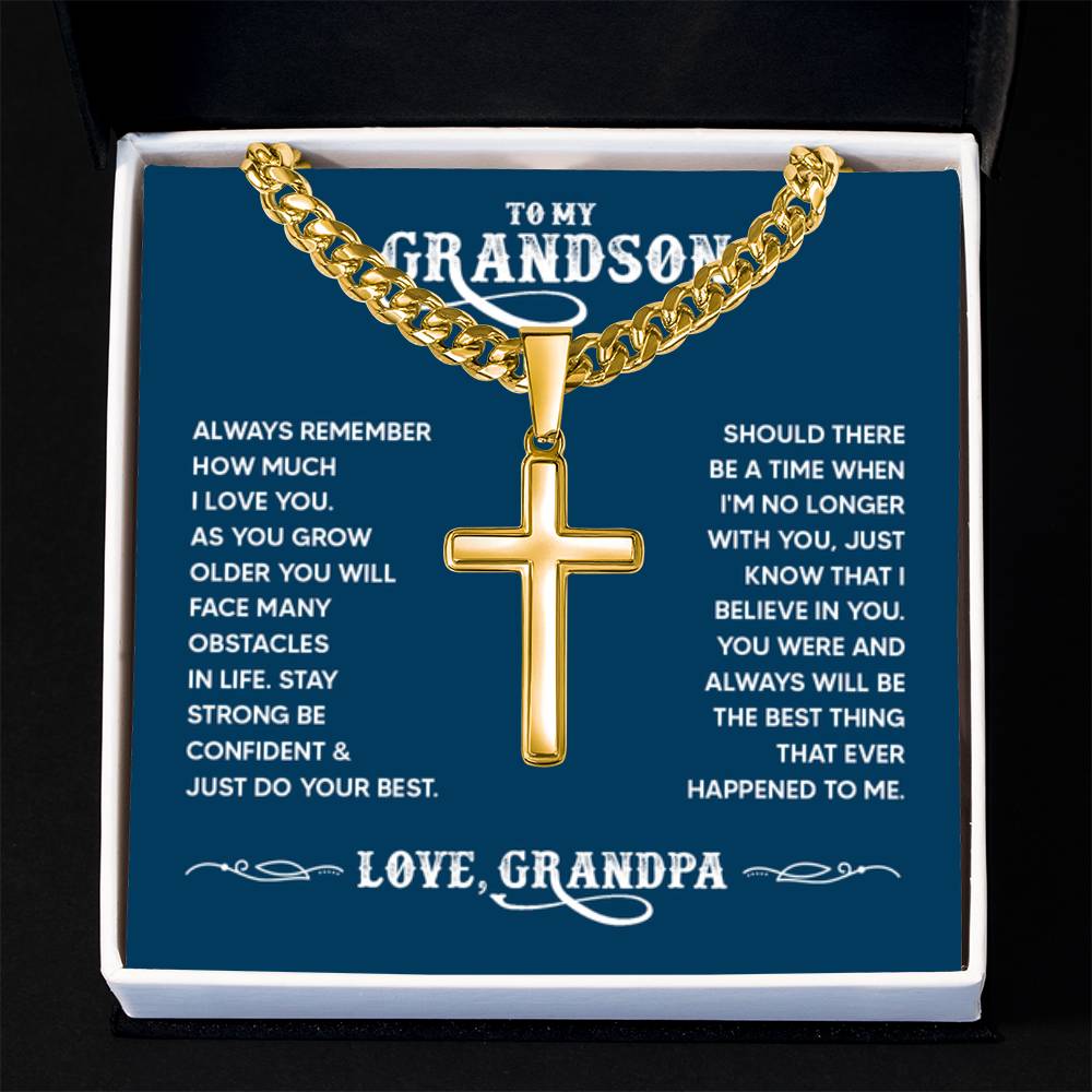 To My Grandson - Always remember how much I love you Dad - Artisan Cross with Cuban Link Chain - Personalize Memories