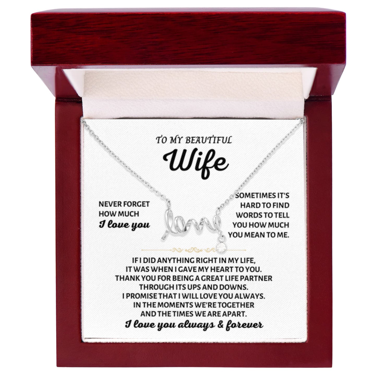To My Wife Necklace - Touching Romantic Gift for Wife from Husband for Christmas, Anniversary & Valentine’s Day - Scripted Love Necklace - Personalize Memories