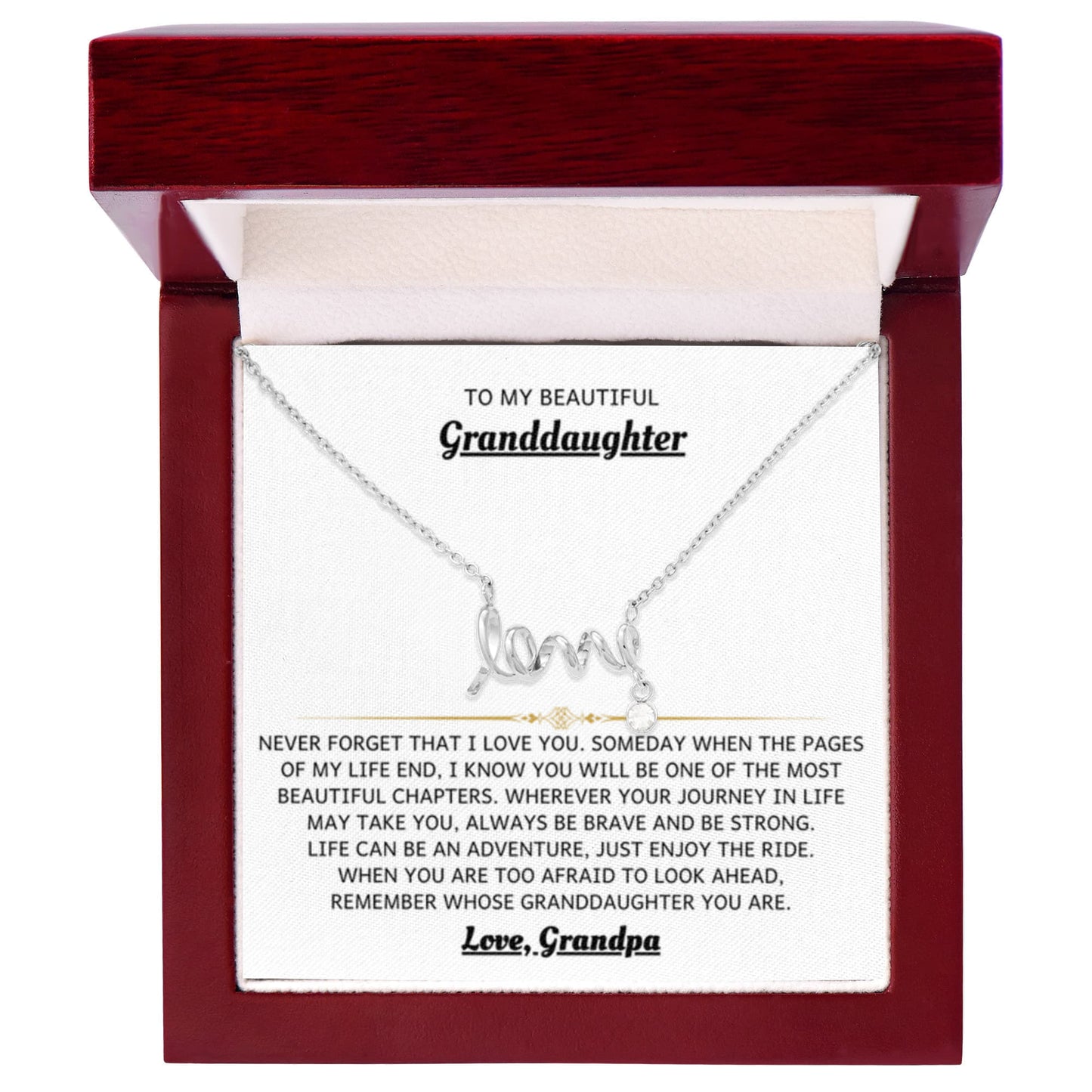 To My Granddaughter Necklace – Granddaughter Christmas Graduation Jewelry Gift – Scripted Love Necklace - Personalize Memories