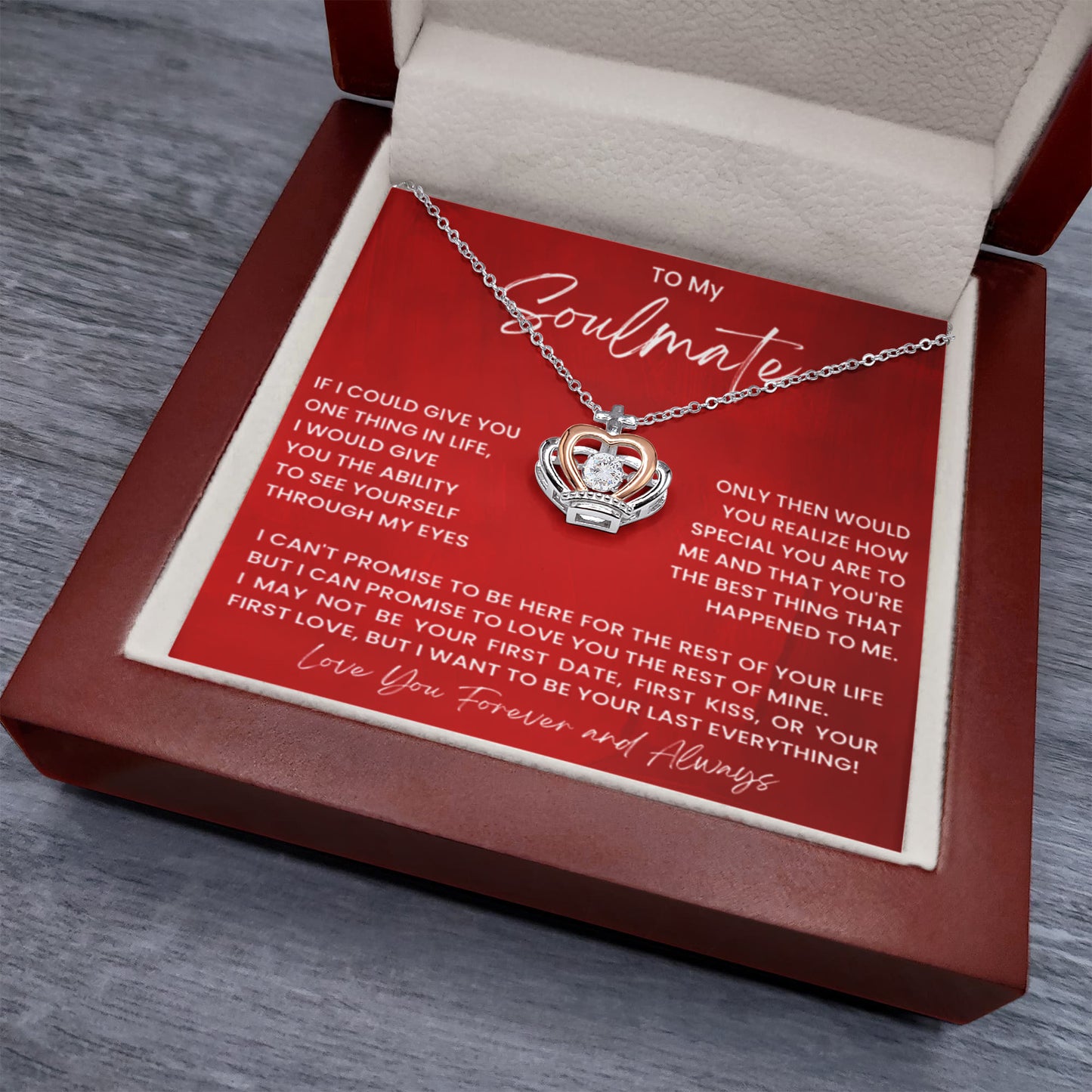 To My Soulmate Necklace - Perfect Gift for Romantic Celebrations & Appreciation Days - Crown Pendant Necklace - Personalize Memories