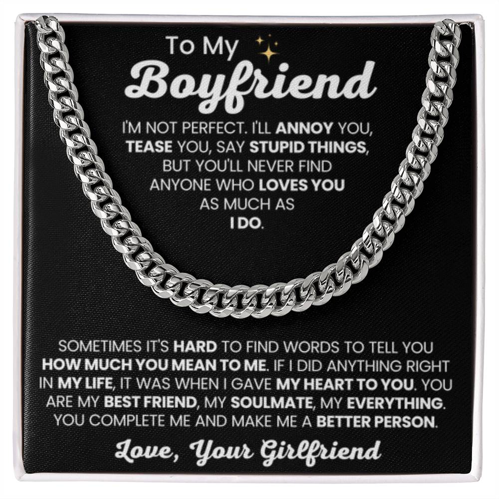 To My Boyfriend - Cuban Link Chain - Girlfriend to Boyfriend Anniversary, Christmas & Birthday Gift - Personalize Memories