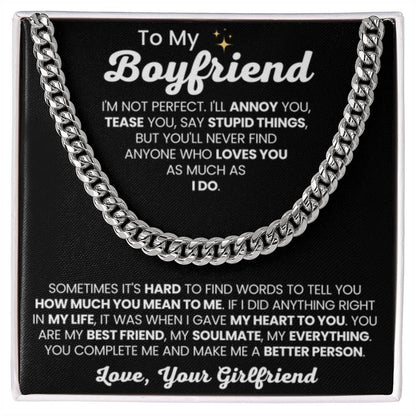 To My Boyfriend - Cuban Link Chain - Girlfriend to Boyfriend Anniversary, Christmas & Birthday Gift - Personalize Memories