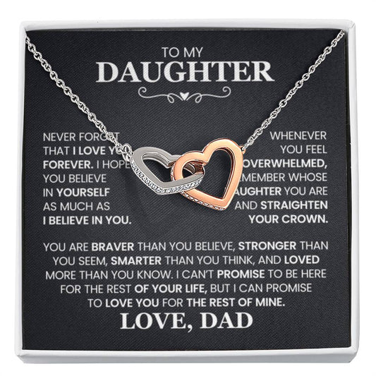 To My Daughter Necklace - Heartwarming Gift from Dad for Daughter’s Birthday & Meaningful Achievements - Interlocking Hearts Necklace - Personalize Memories