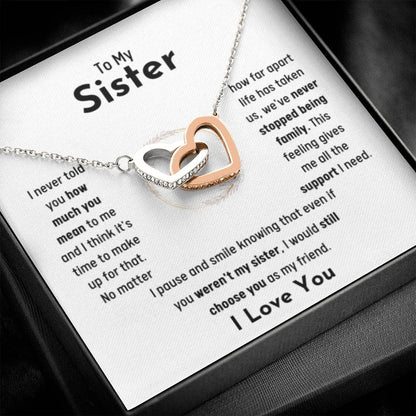 To My Sister - Interlocking Hearts Necklace - Jewelry Gift for Sister - Personalize Memories