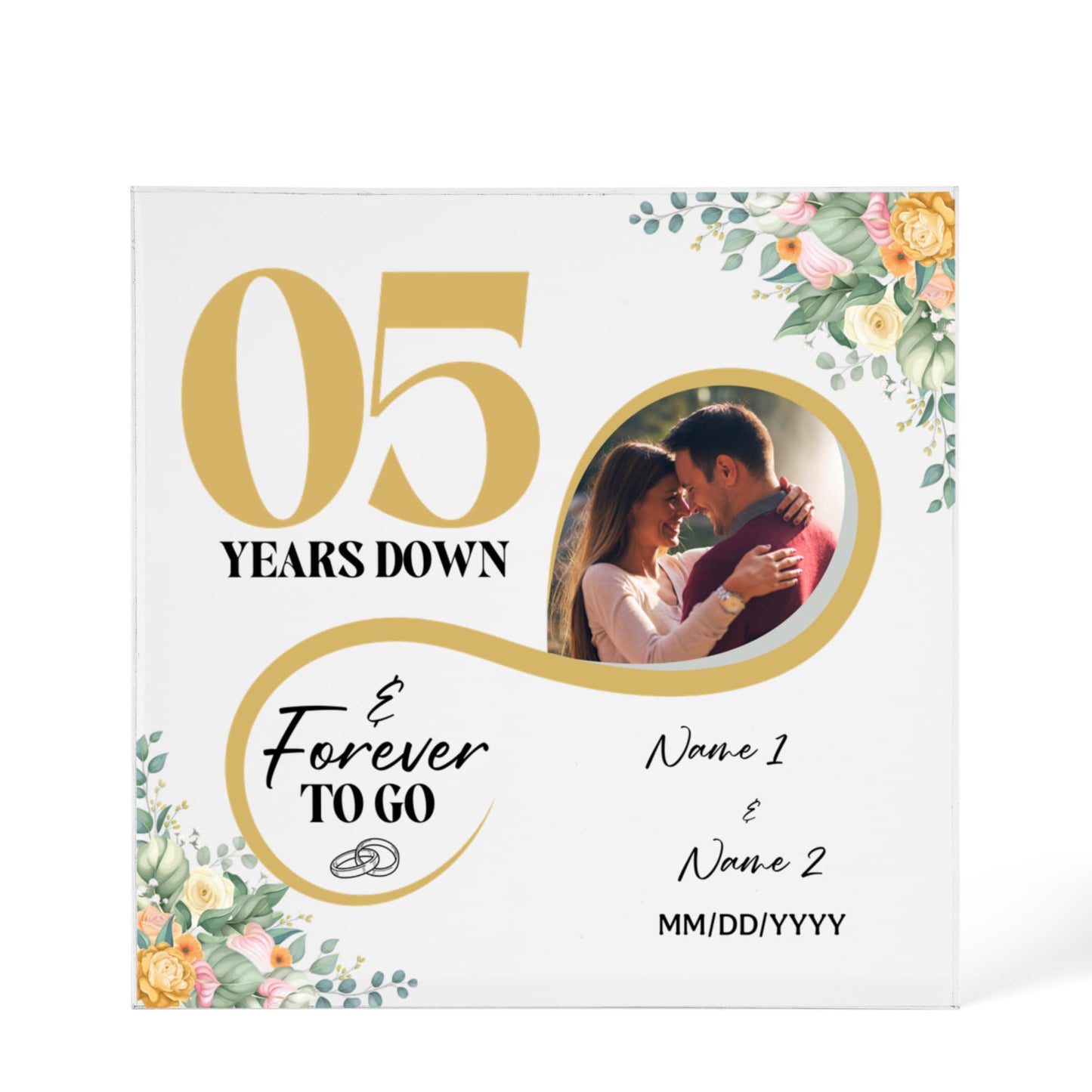 Personalized Acrylic Block, Custom Photo, Happy 5th Wedding Anniversary Gifts, Marriage Gifts, 5 Year Married Gift Wife Husband Present
