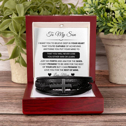 To My Son – Graduation, Christmas Gift from Dad – Men’s Cross Bracelet - Personalize Memories
