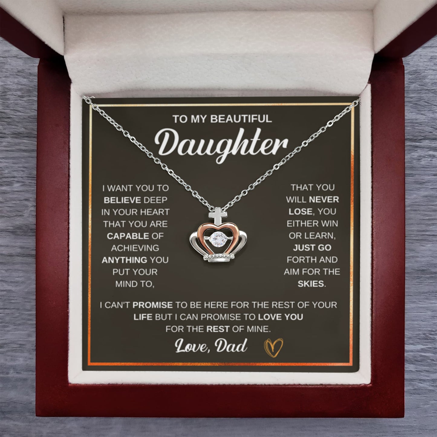 To My Daughter Necklace - Heartfelt Christmas Surprise from Dad - Crown Pendant Necklace - Personalize Memories
