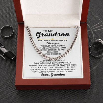To My Grandson Necklace – Grandson Gift from Grandfather – Cuban Link Chain - Personalize Memories
