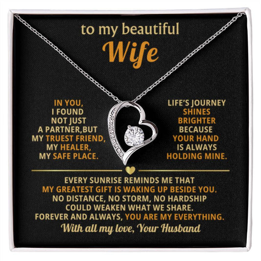 To My Beautiful Wife Necklace - Sentimental Birthday Gift from Husband, Romantic Jewelry for Valentine’s Day & Holidays - Forever Love Necklace - Personalize Memories