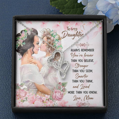 Gift for Daughter from Mom - You are braver than you believe - Heart-to-heart Pendant Necklace - Personalize Memories