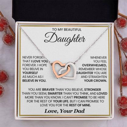 To My Daughter Necklace - Beautiful Daughter Jewelry for Birthday & Proud Dad Moments - Interlocking Hearts Necklace - Personalize Memories