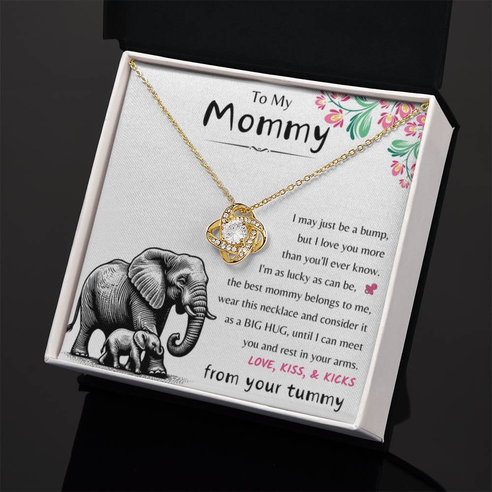 To My Mommy - Love Kiss & Kicks from Your Tummy - Love Knot Necklace - New Mom Gift - Personalize Memories