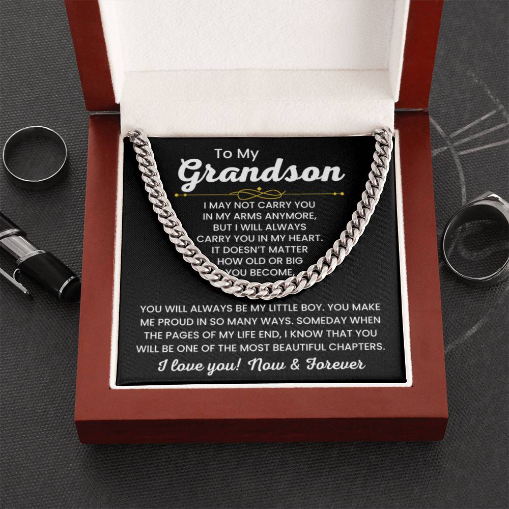 To My Grandson, Cuban Link Chain Necklace for Grandson, Birthday Gift, Stylish Teen & Young Men Accessory - Personalize Memories