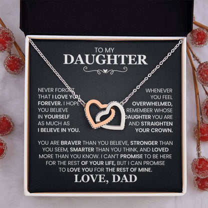 To My Daughter Necklace - Heartwarming Gift from Dad for Daughter’s Birthday & Meaningful Achievements - Interlocking Hearts Necklace - Personalize Memories