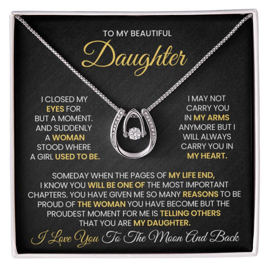 To My Daughter Necklace – Daughter Birthday & Graduation Jewelry Surprise – Lucky In Love Necklace - Personalize Memories