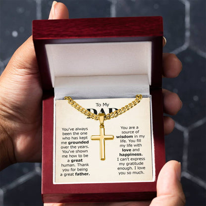 To My Dad Necklace - You've always been the one - Gift for Dad - Artisan Cross with Cuban Link Chain - Personalize Memories