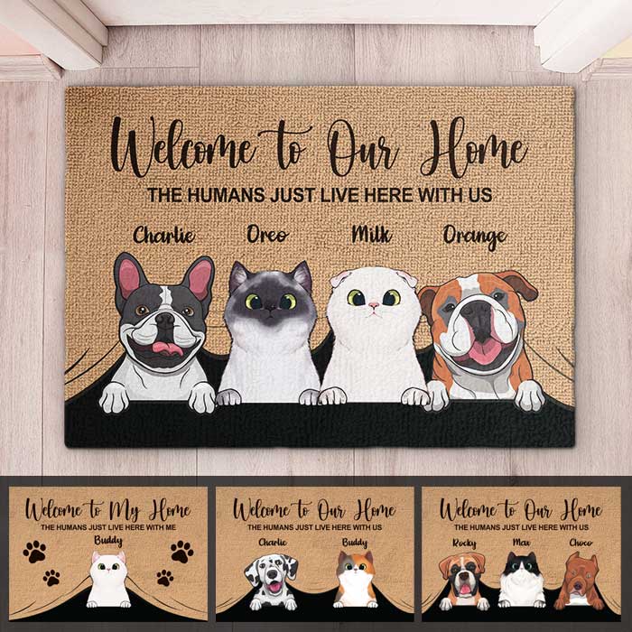 Welcome To The Pet Home - Funny Personalized Pet Decorative Mat, Doormat (Cat & Dog) - Personalize Memories