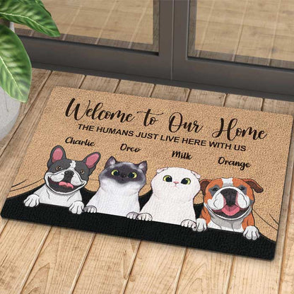 Welcome To The Pet Home - Funny Personalized Pet Decorative Mat, Doormat (Cat & Dog) - Personalize Memories
