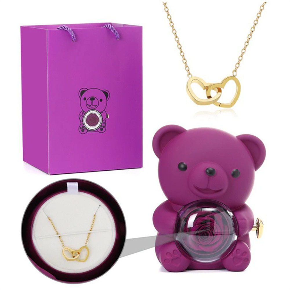 Eternal Rose Bear with Engraved Necklace