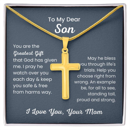 To Dear My Son - You are the greatest gift - Gift for Son from Mom - Artisan Cross Necklace - Personalize Memories
