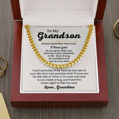 To My Grandson Necklace - Always remember how much I love you - Cuban Link Chain Gift for Grandson from Grandma - Personalize Memories