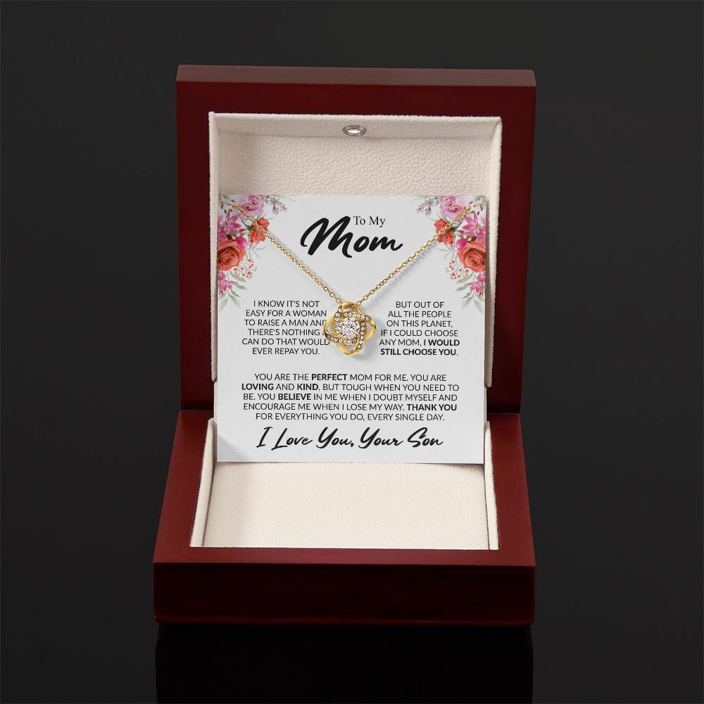 Gift for Mom from Son - You're The Perfect Mom For Me - Love Knot Necklace - Personalize Memories