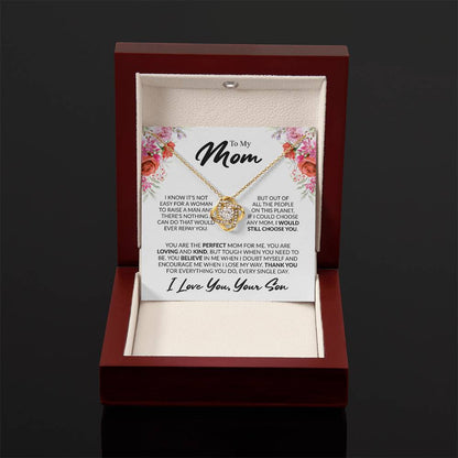 Gift for Mom from Son - You're The Perfect Mom For Me - Love Knot Necklace - Personalize Memories