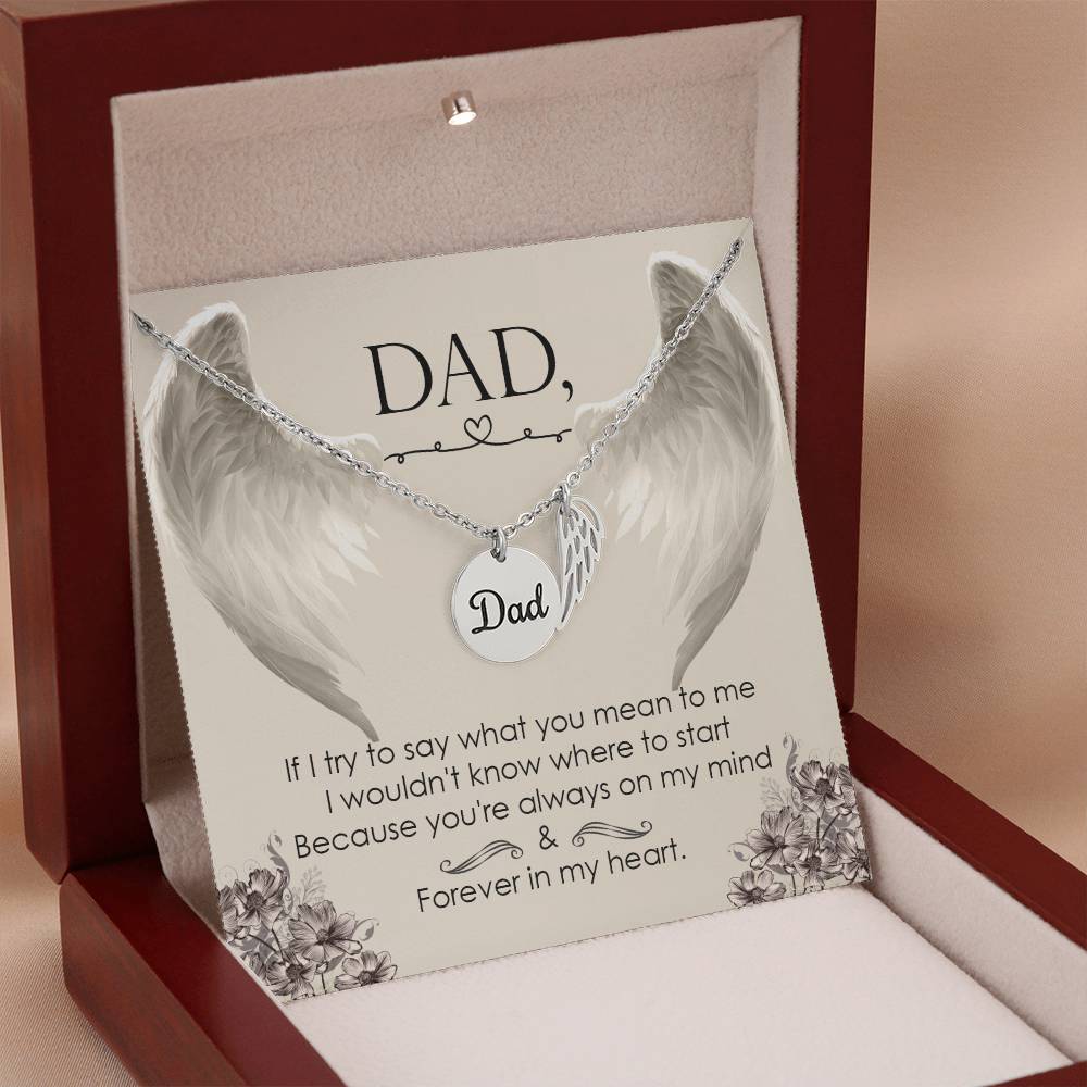 Angel Wing Dad Necklace Gift from Heaven - Forever in my Heart - Father Sympathy Gift