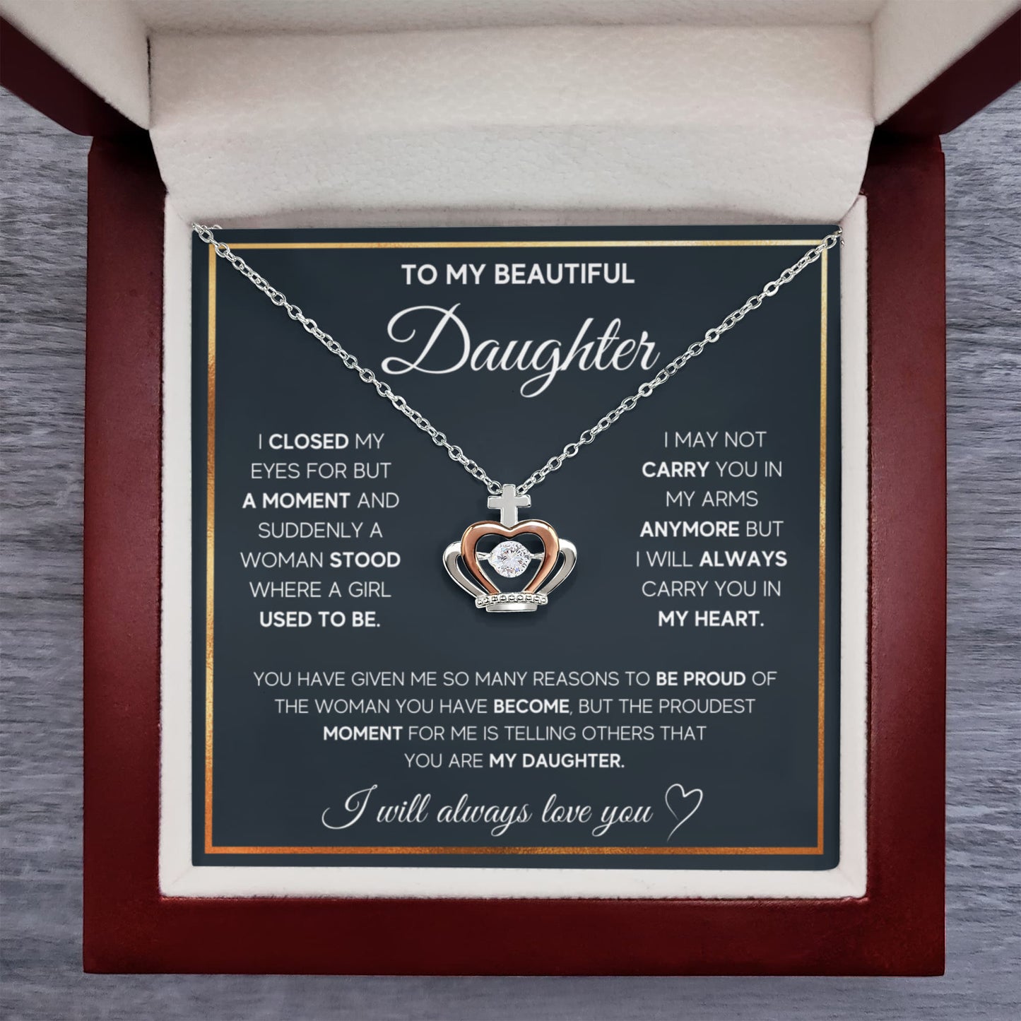 To My Daughter Necklace – Daughter Gift for Valentine’s and Graduation – Crown Pendant Necklace - Personalize Memories