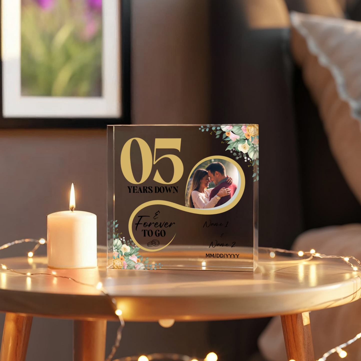 Personalized Acrylic Block, Custom Photo, Happy 5th Wedding Anniversary Gifts, Marriage Gifts, 5 Year Married Gift Wife Husband Present