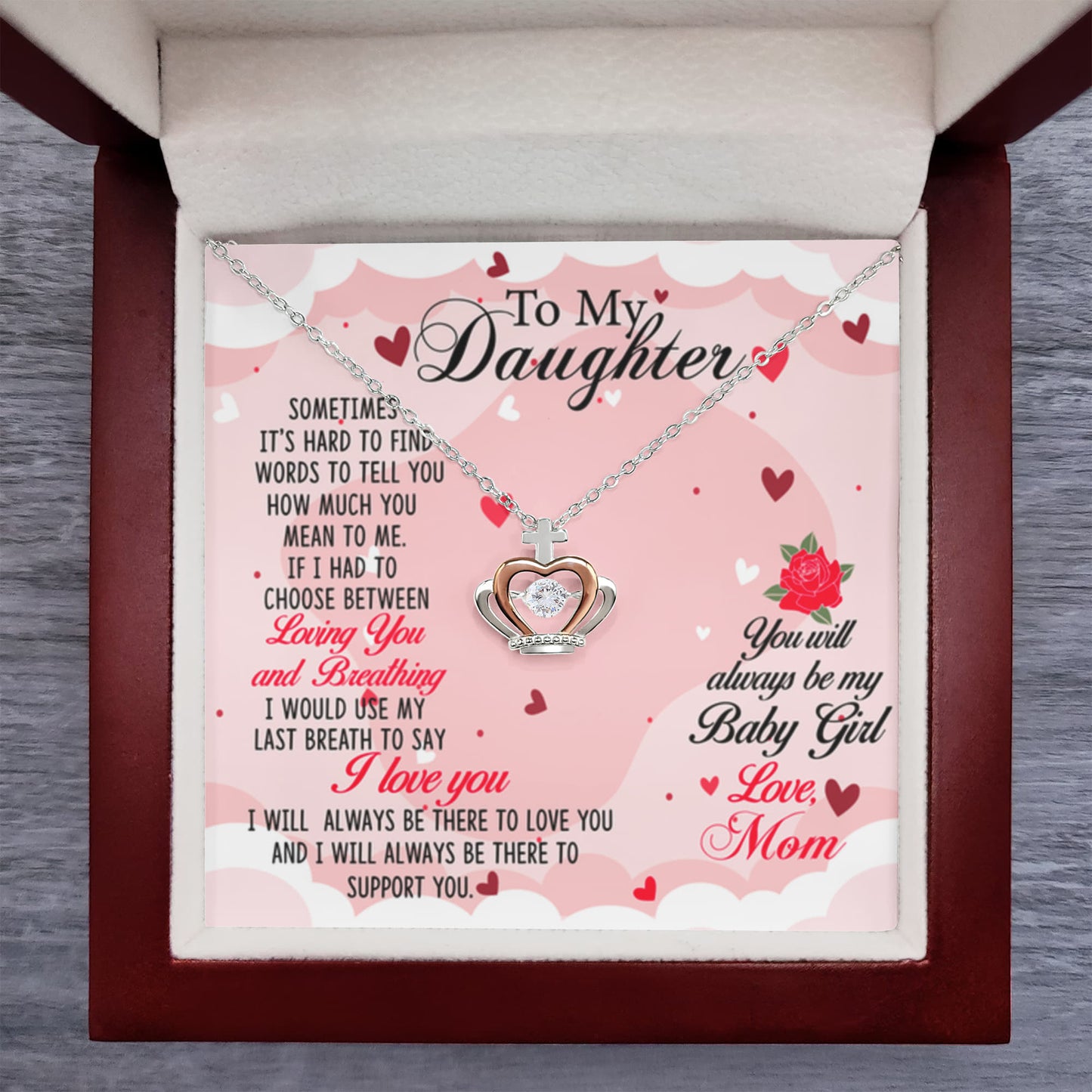 Daughter Necklace for Graduation Birthday Occasions from Mom – Crown Pendant Necklace - Personalize Memories