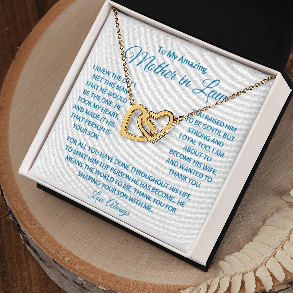 To My Amazing Mother In Law - Gift for MIL - Thank you for sharing your son with me - Interlocking Hearts Necklace - Personalize Memories