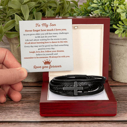 Gift for Son – Birthday, Christmas Jewelry – Men’s Cross Bracelet - Personalize Memories