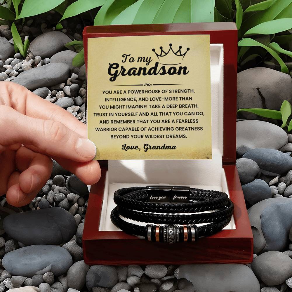 To My Grandson – Graduation, Holiday Gift from Grandma – Love You Forever Bracelet - Personalize Memories