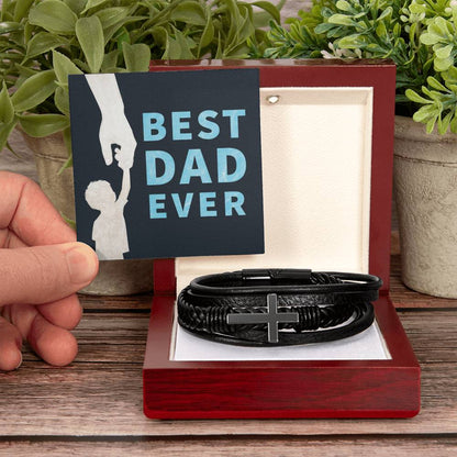 Leather Bracelet - Best Dad Ever Dad - Men's Cross Bracelet - Personalize Memories