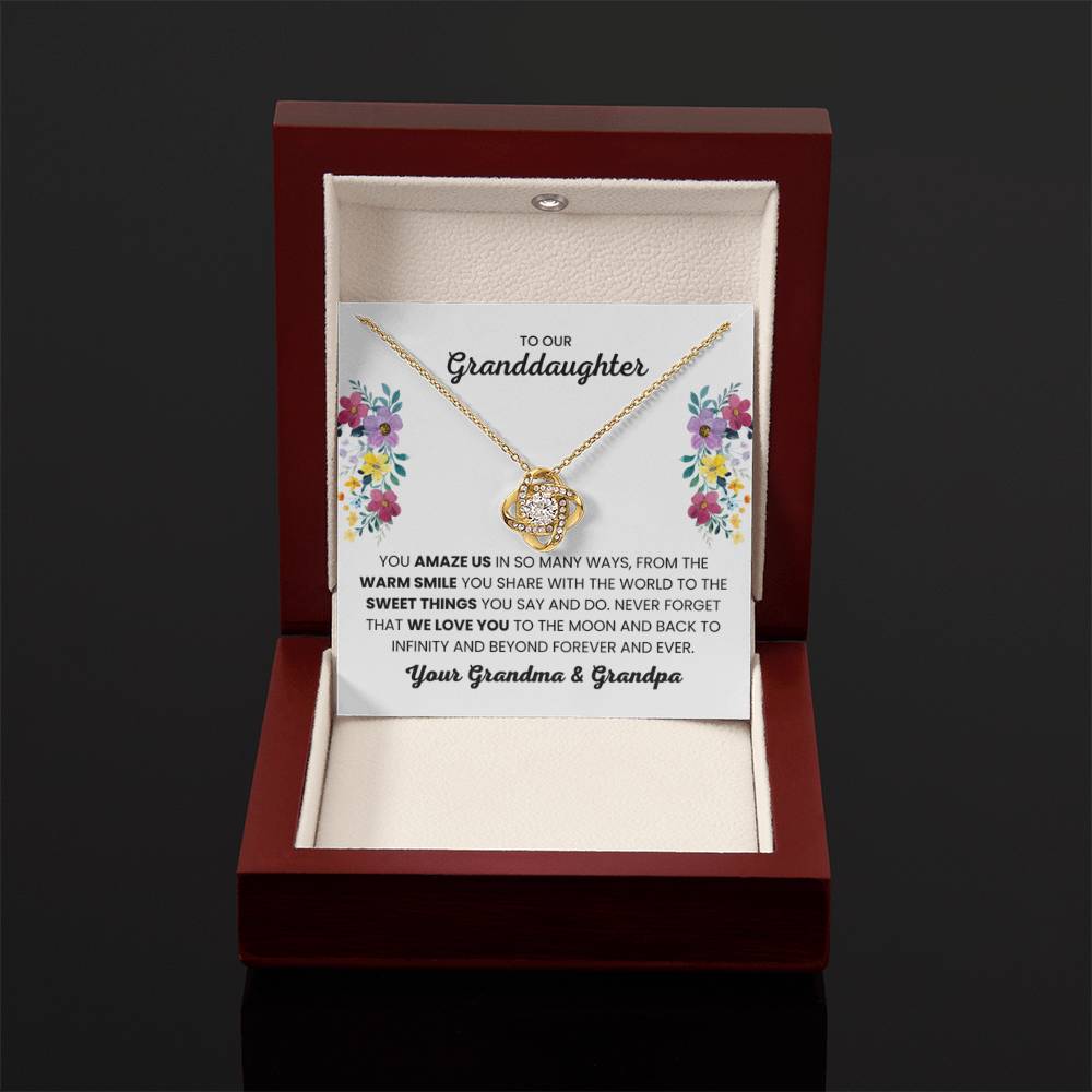 To Our Granddaughter - You Amaze Us Gift Jewelry from Grandma & Grandpa – Love Knot Necklace - Personalize Memories