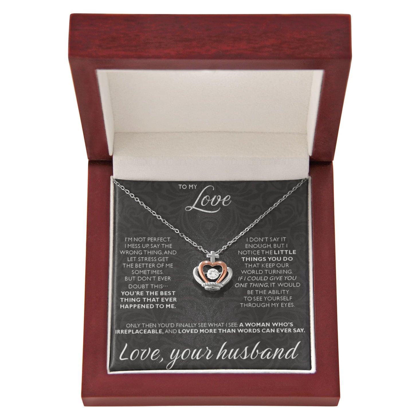 To My Love Necklace from Husband - Sweet Romantic Gift for Every Occasion - Crown Pendant Necklace - Personalize Memories
