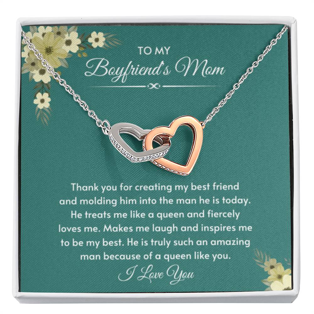 To My Boyfriend's Mom - He is truly such an amazing man - Interlocking Hearts Necklace - Bf Mom Gift - Personalize Memories