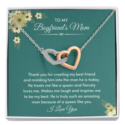 To My Boyfriend's Mom - He is truly such an amazing man - Interlocking Hearts Necklace - Bf Mom Gift - Personalize Memories