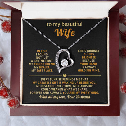 To My Beautiful Wife Necklace - Sentimental Birthday Gift from Husband, Romantic Jewelry for Valentine’s Day & Holidays - Forever Love Necklace - Personalize Memories