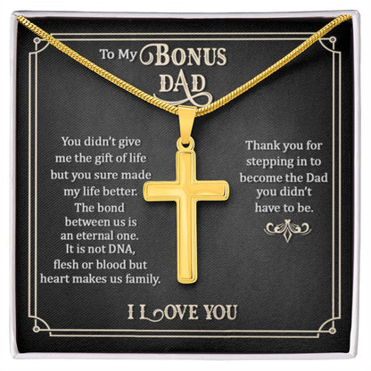 To My Bonus Dad - Artisan Cross Necklace Gift for Him - Personalize Memories