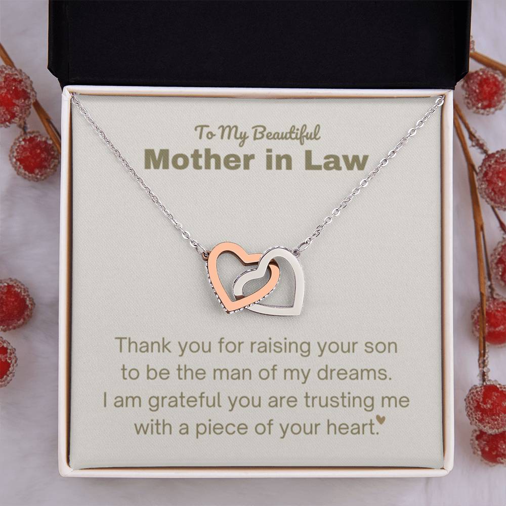 Mother In Law Gift - Thank you for raising the man of my dreams - Interlocking Hearts Necklace - Personalize Memories