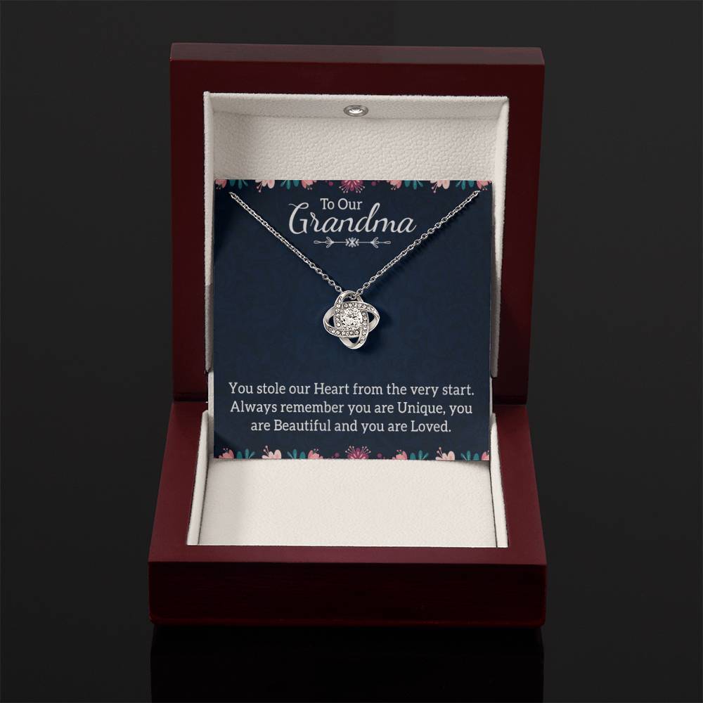 To Our Grandma Necklace - You stole our heart from the very start Grandma - Love Knot Necklace - Personalize Memories